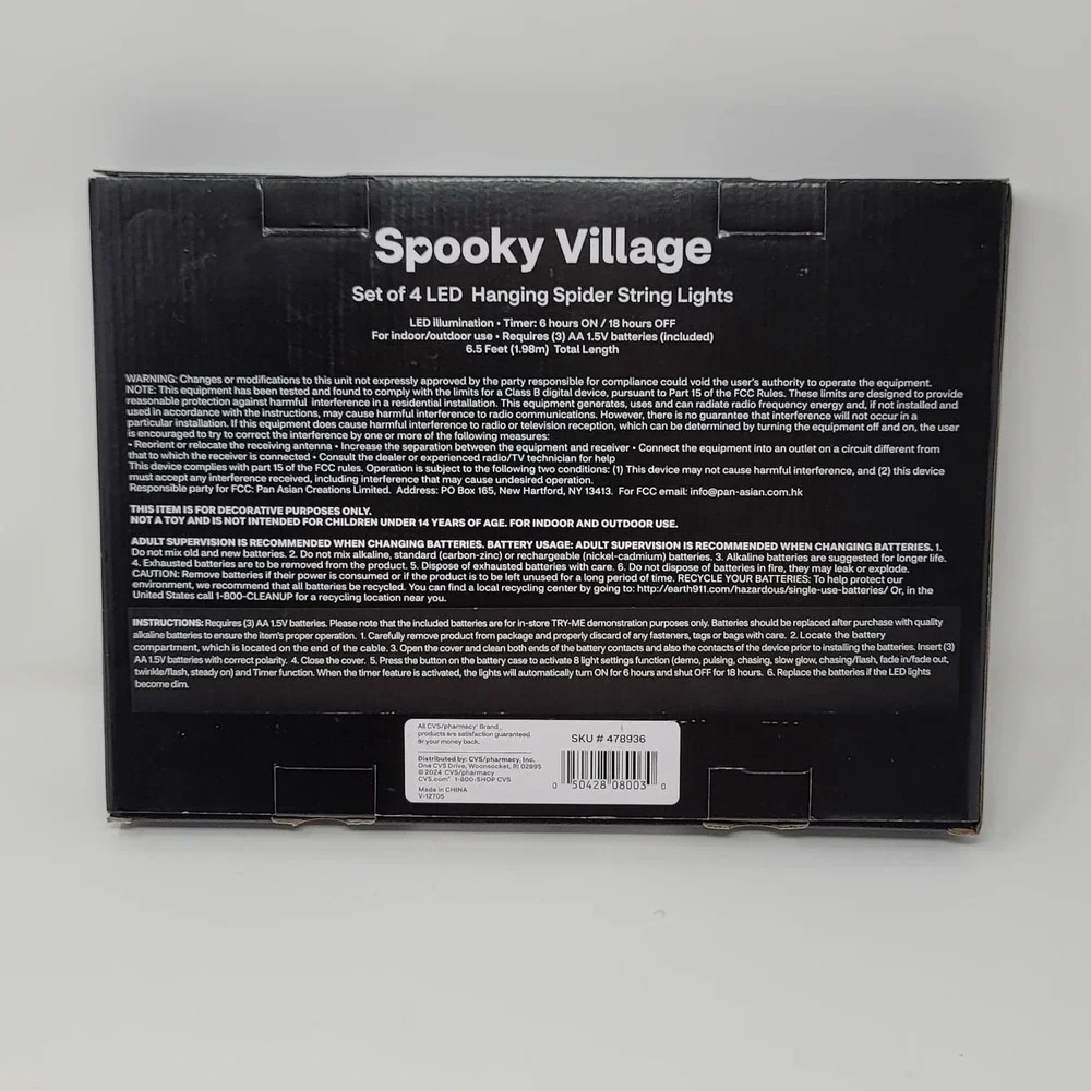 Spooky Village 4 Count LED Hanging Spider String Light Set Purple Indoor/Outdoor